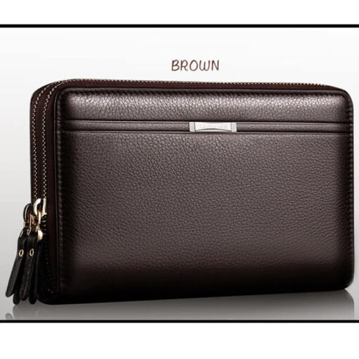 double zipper men long wallet in hand brown color