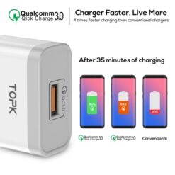 TOPK-18-Watt-Wall-Charger-Single-USB-Port-Quick-Charge-3-3