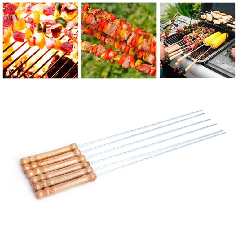 6PCS/SET Stainless Steel BBQ Roast Barbecue Skewer Grill Kebab Needle ...