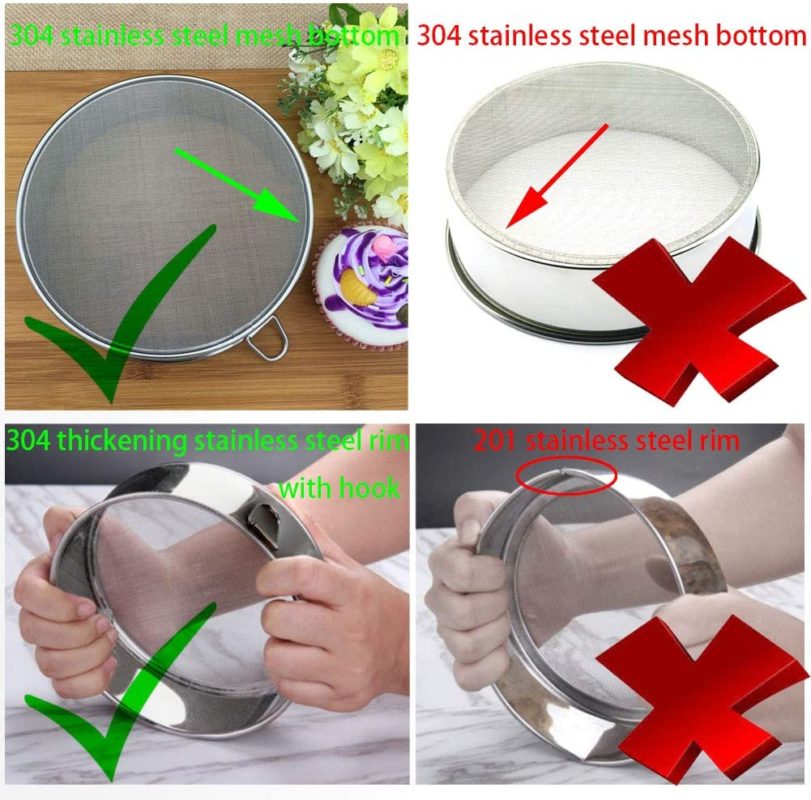 Flour Sifter for Baking (6Inch and 8Inch) Sieve Fine Mesh Set of 2