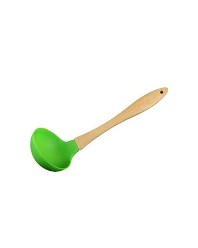 Silicone Wooden Long Handle Nonstick Silicone Soup Spoon - Green ...