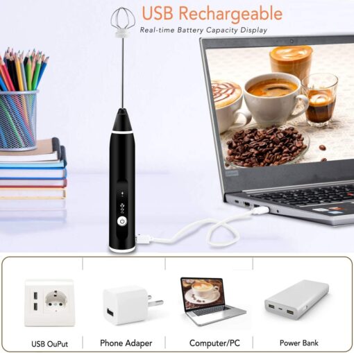 Milk Frother Stick USB Rechargeable Mini Electric Adjustable With 2 Different Mixing Heads - Image 4